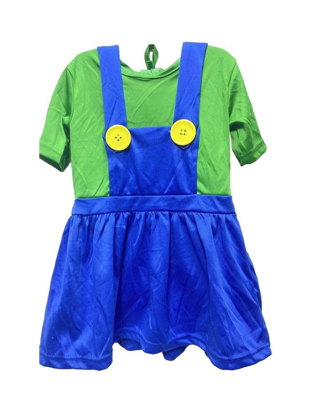 Halloween Girls Luigi Plumber Costume Green & Blue Dress Brand New Party Outfit